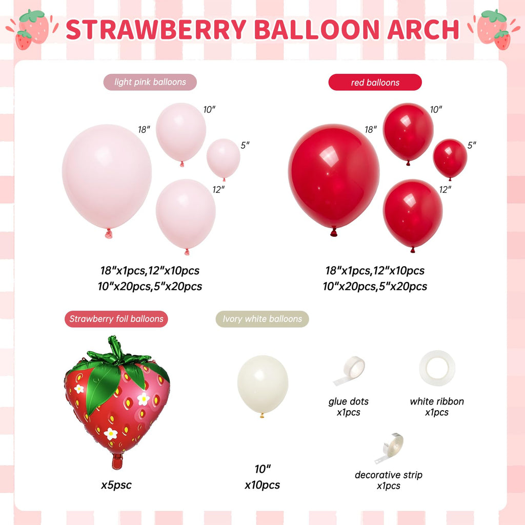 GIZIUXNE Strawberry Balloon Arch Garland Kit – 120pcs Red & Pink Balloons with 27in Strawberry Foil Balloons