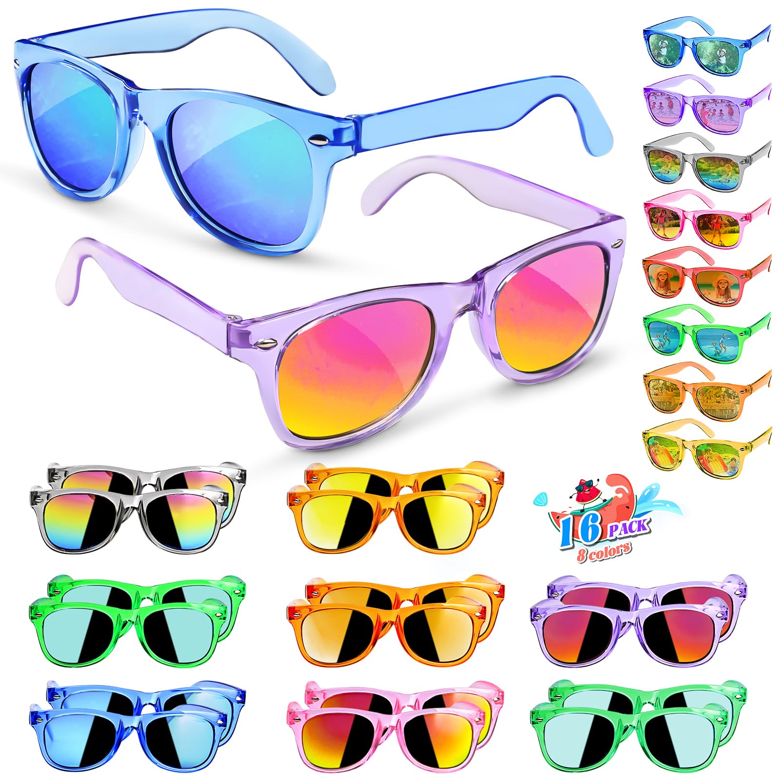 GKTZ Kids Sunglasses Neon Pack – UV400 Protection, 16 Pack Party Favors