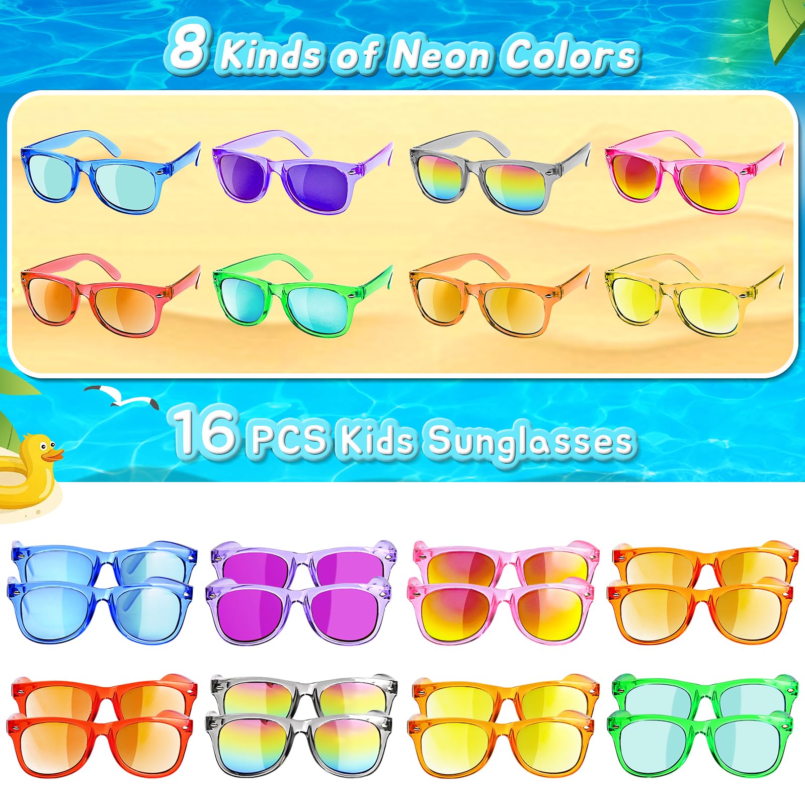 GKTZ Kids Sunglasses Neon Pack – UV400 Protection, 16 Pack Party Favors