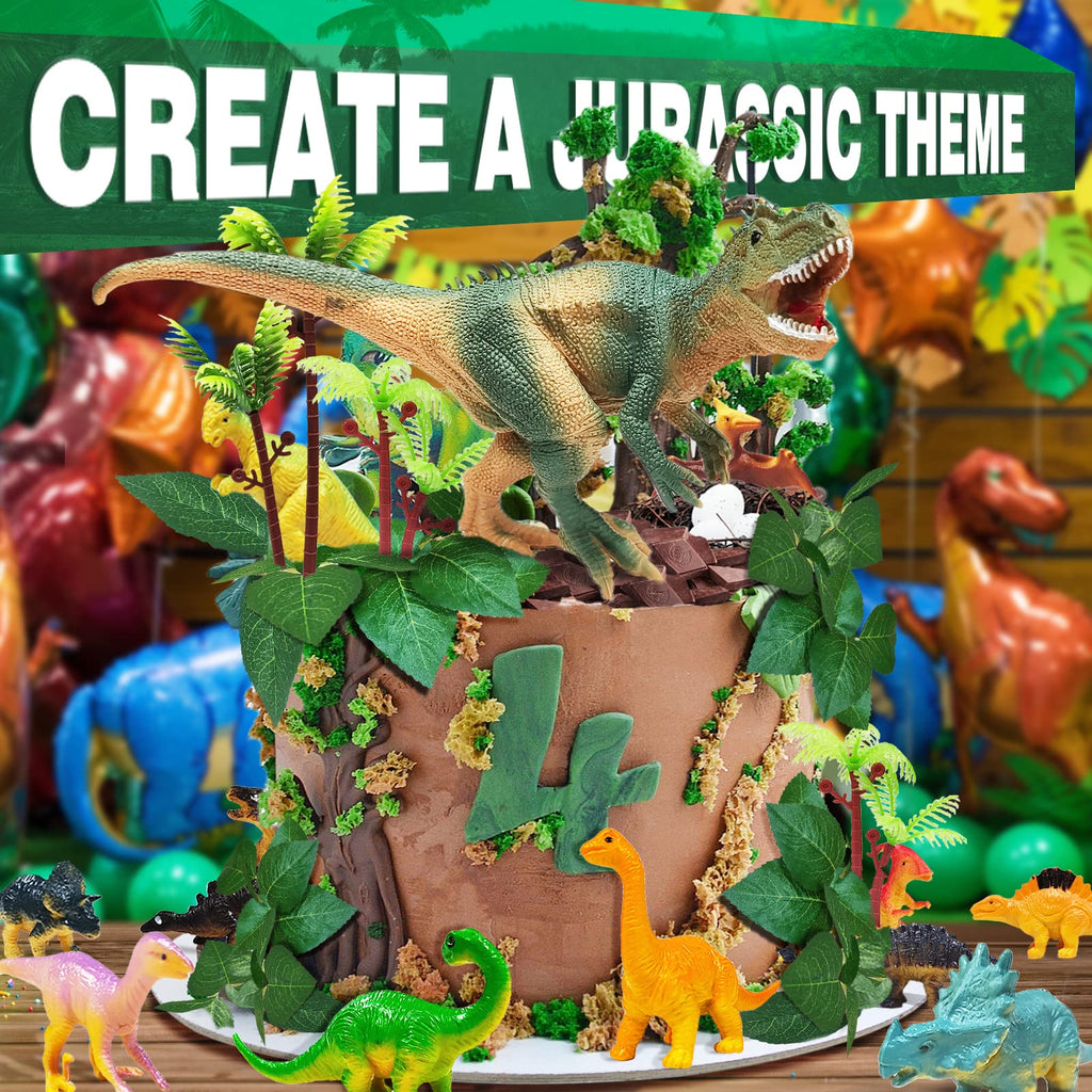GLAHORSE 26-Piece Dinosaur Cake Toppers Set with Eggs, Nest, Trees & Leaves – Birthday Party Decor