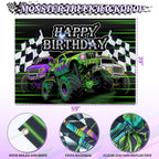 GLANFOIO 130Pcs Monster Truck Birthday Decorations – Balloon Garland Arch Kit with Backdrop