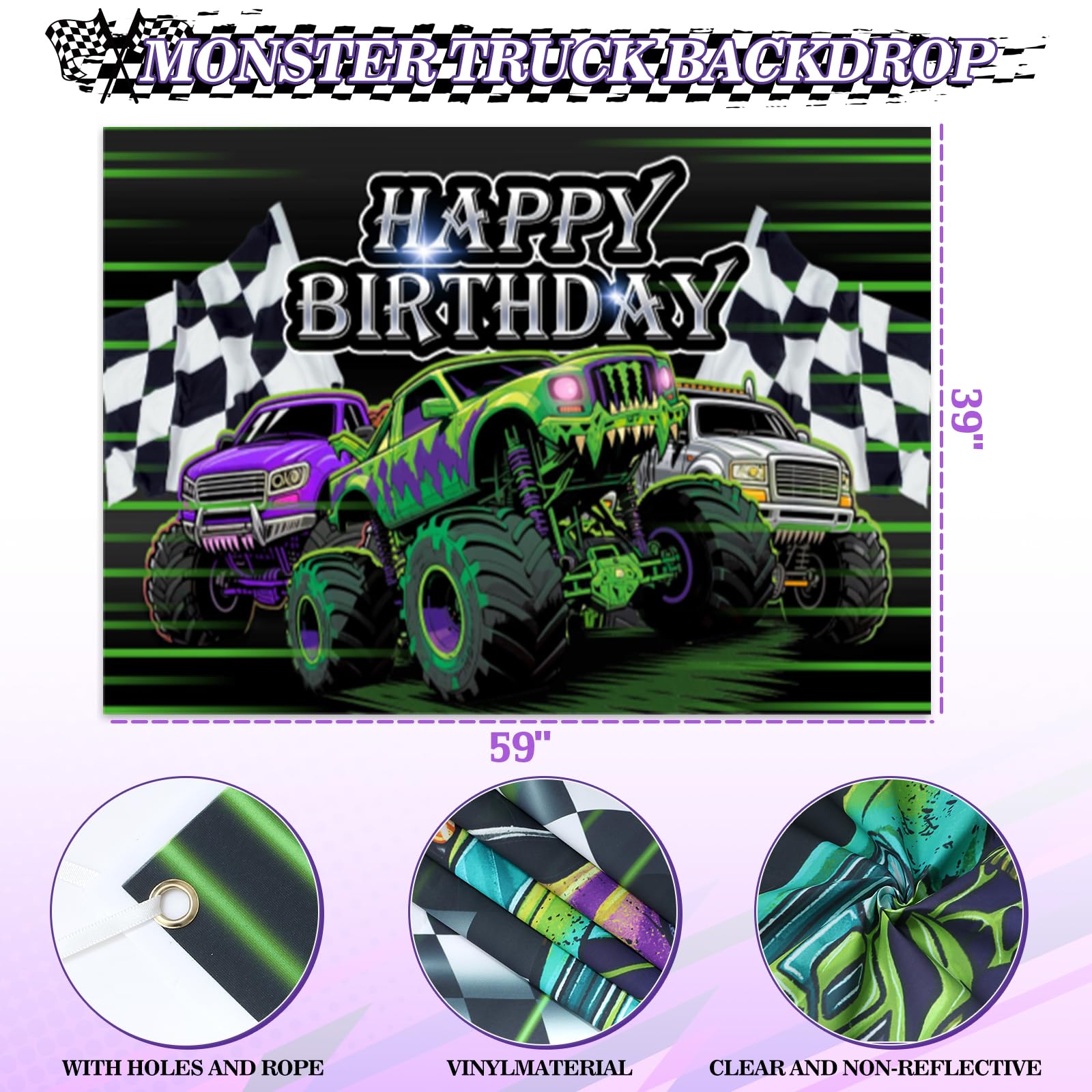 GLANFOIO 130Pcs Monster Truck Birthday Decorations – Balloon Garland Arch Kit with Backdrop