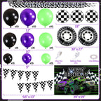 GLANFOIO 130Pcs Monster Truck Birthday Decorations – Balloon Garland Arch Kit with Backdrop