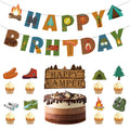 GLASNES Camping Birthday Party Decoration Kit – Banner, Cupcake Toppers & Happy Camper Theme
