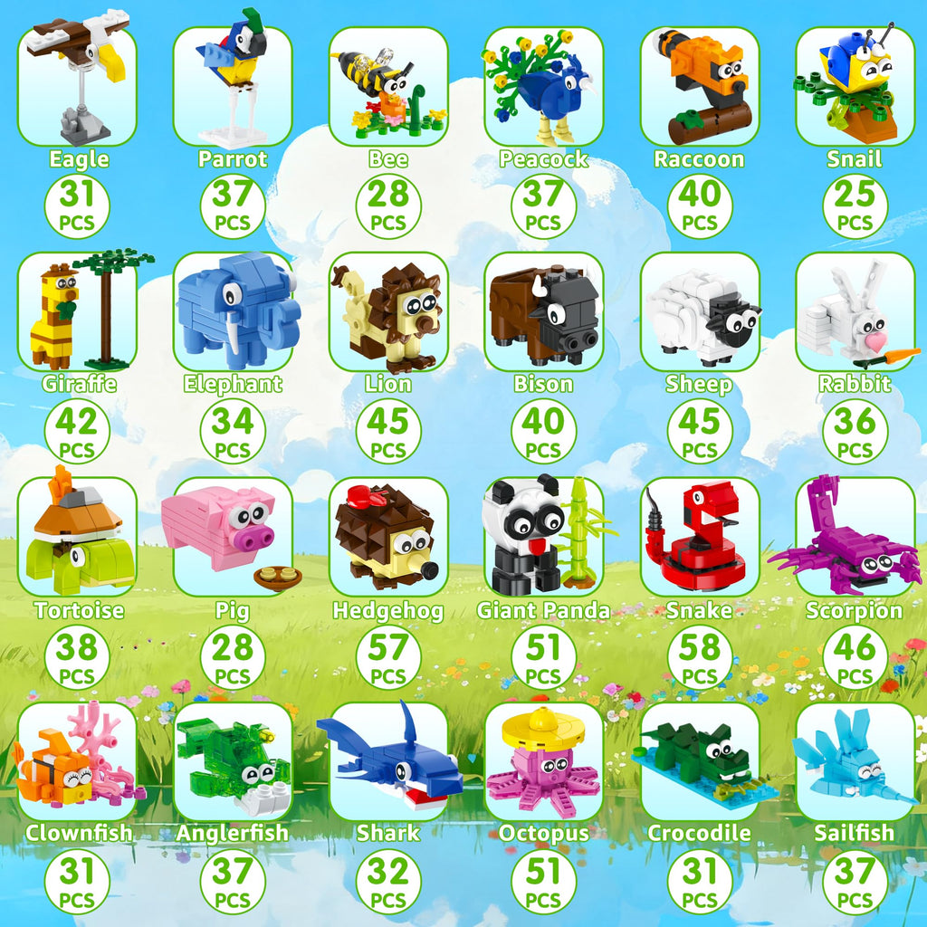 Glikid 24 Packs Valentines Party Favors – 961 PCS Mini Animal Building Blocks for Classrooms & Goodie Bags