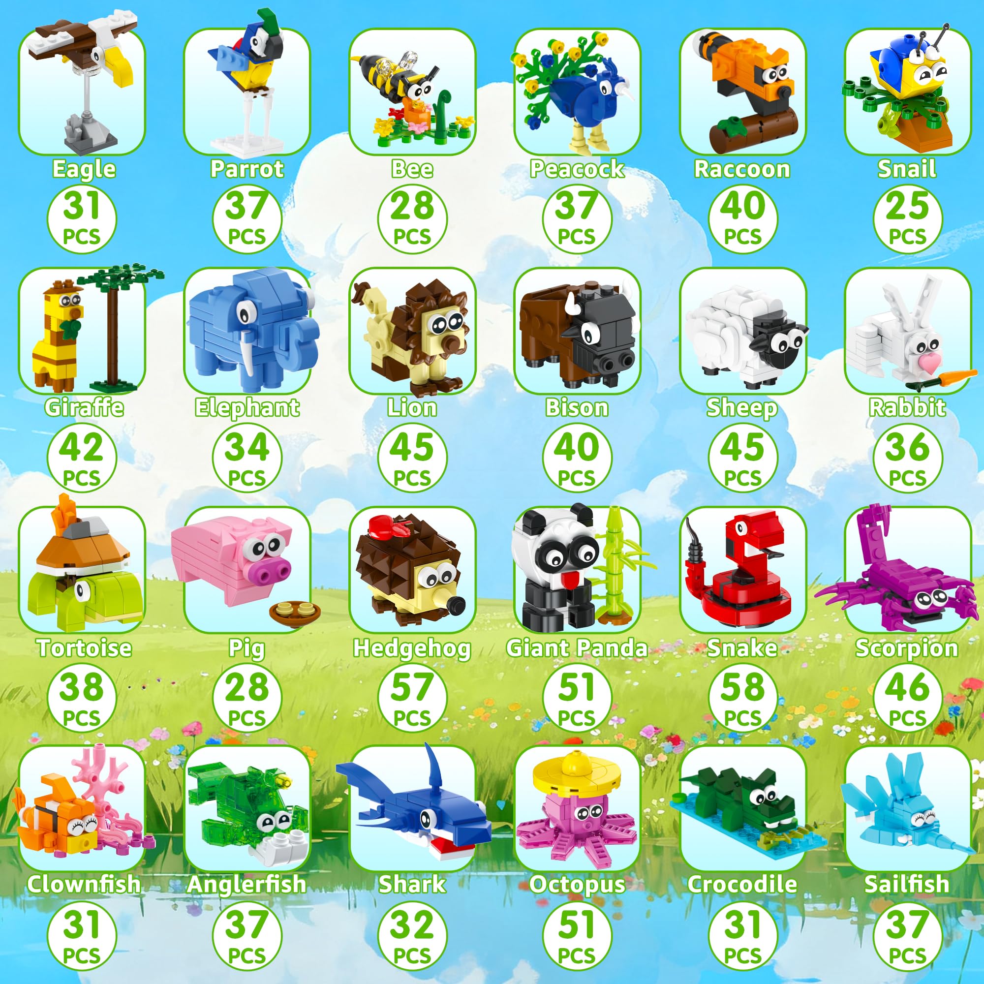 Glikid 24 Packs Valentines Party Favors – 961 PCS Mini Animal Building Blocks for Classrooms & Goodie Bags