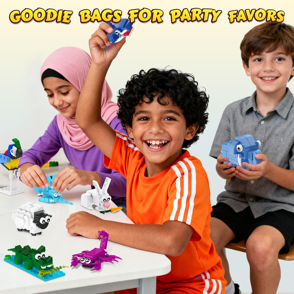 Glikid 24 Packs Valentines Party Favors – 961 PCS Mini Animal Building Blocks for Classrooms & Goodie Bags