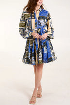 Godet Shirt Dress Blue