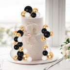 Goensjt 30 Pcs Balls Cake Toppers – Black Gold White for Birthday, Wedding, Baby Shower