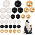 Goensjt 30 Pcs Balls Cake Toppers – Black Gold White for Birthday, Wedding, Baby Shower