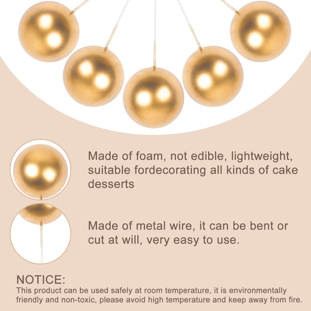 Goensjt 30 Pcs Balls Cake Toppers – Black Gold White for Birthday, Wedding, Baby Shower