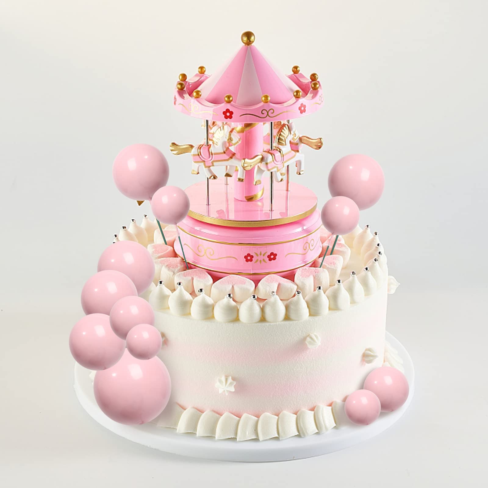 Goensjt 30-Pcs Pink Foam Ball Cake Toppers | DIY Cake Inserts for Parties