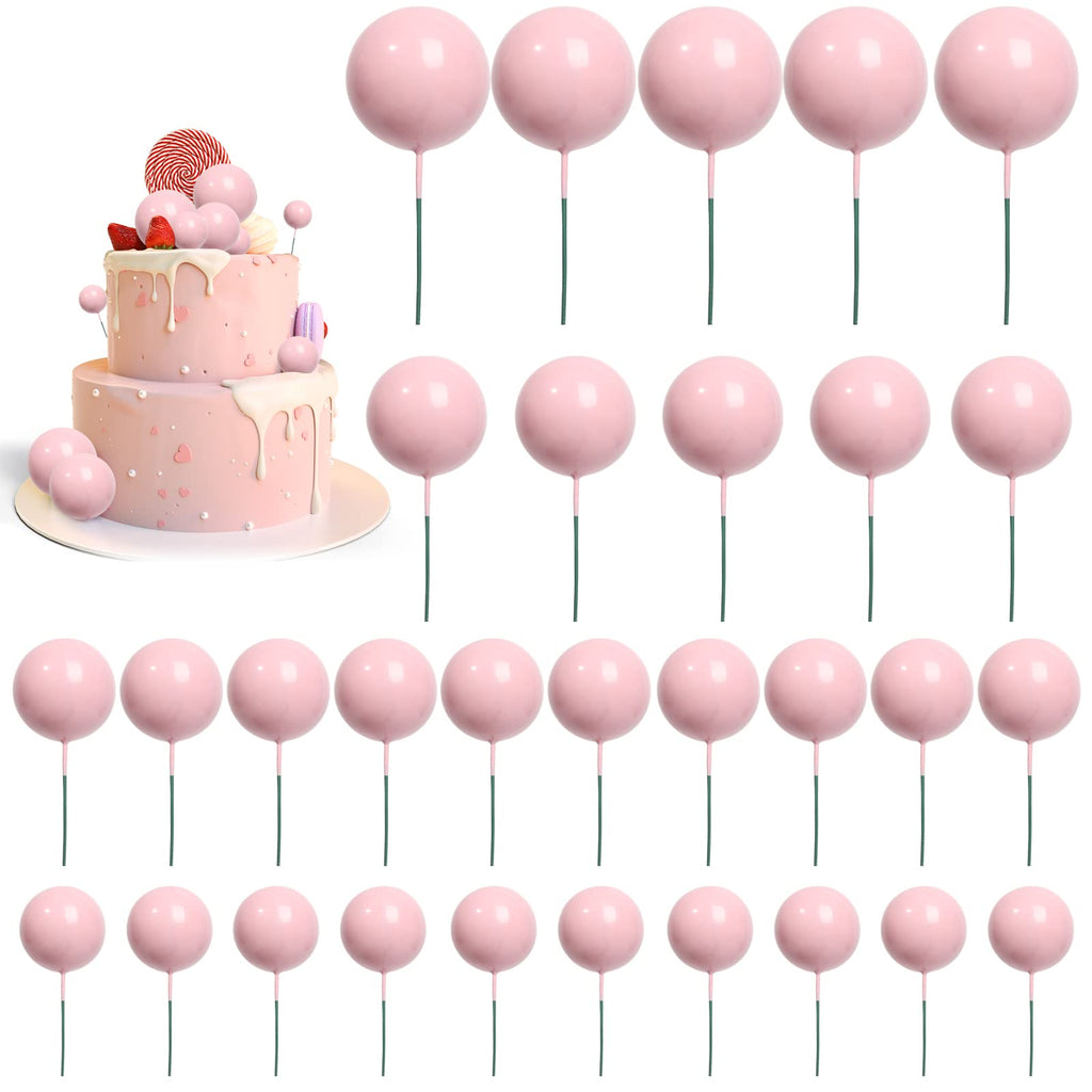 Goensjt 30-Pcs Pink Foam Ball Cake Toppers | DIY Cake Inserts for Parties
