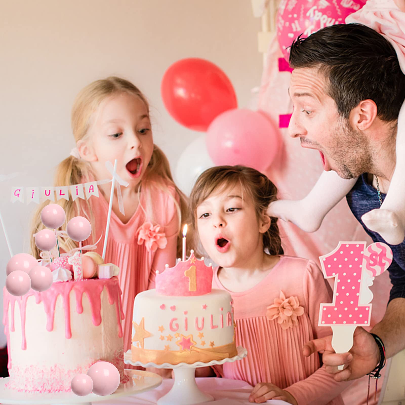 Goensjt 30-Pcs Pink Foam Ball Cake Toppers | DIY Cake Inserts for Parties