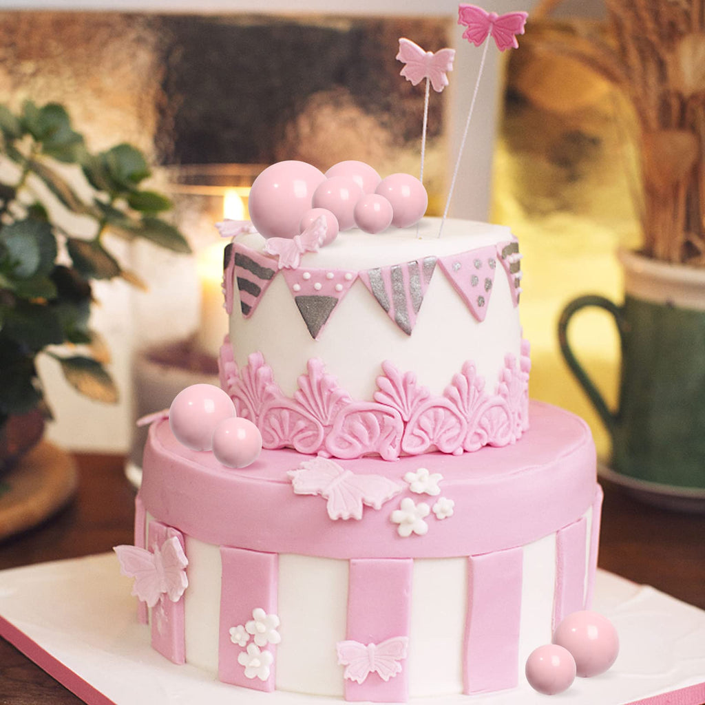 Goensjt 30-Pcs Pink Foam Ball Cake Toppers | DIY Cake Inserts for Parties