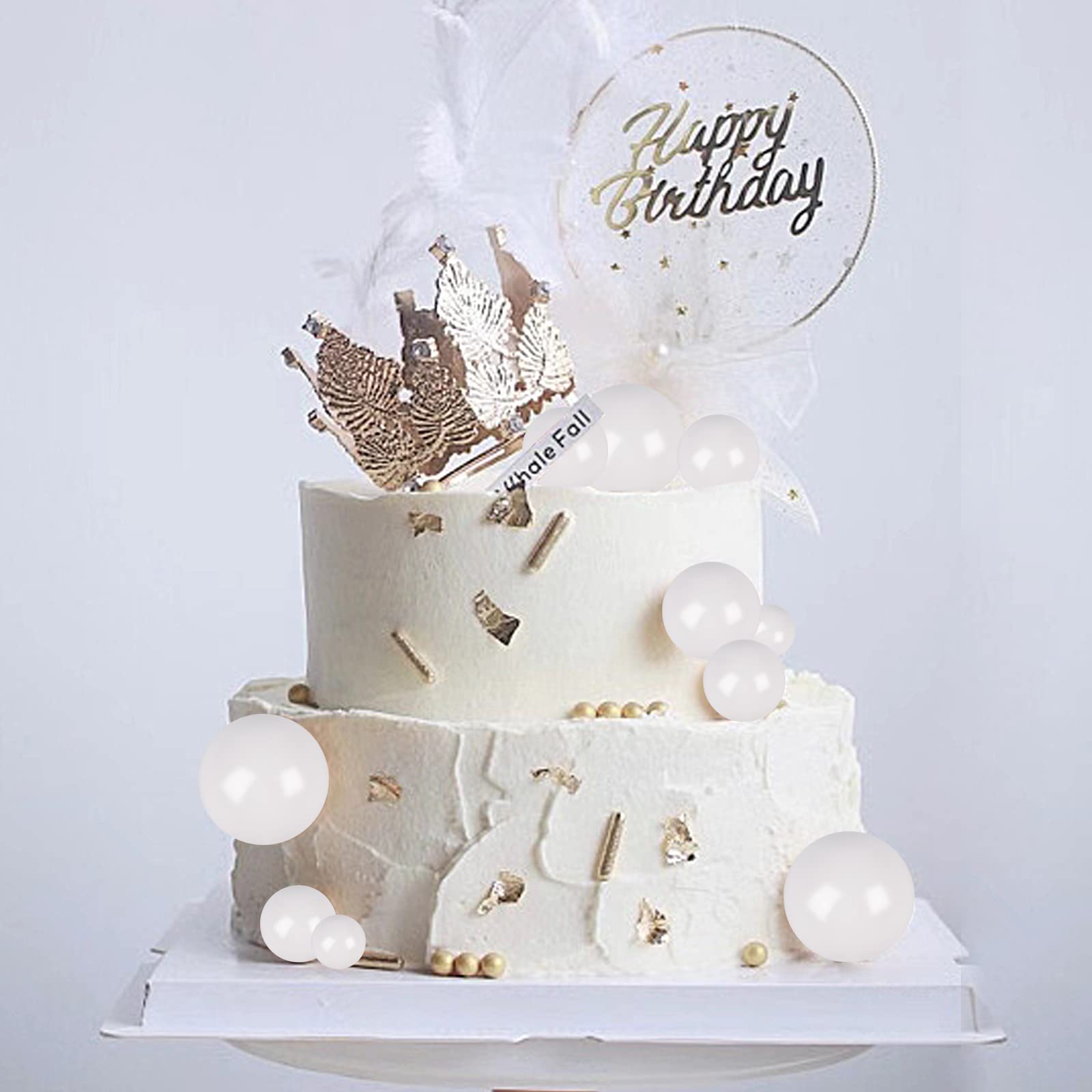Goensjt 30 Pcs White Ball Cake Topper Set – DIY Cake Inserts for Birthday, Baby Shower, Wedding