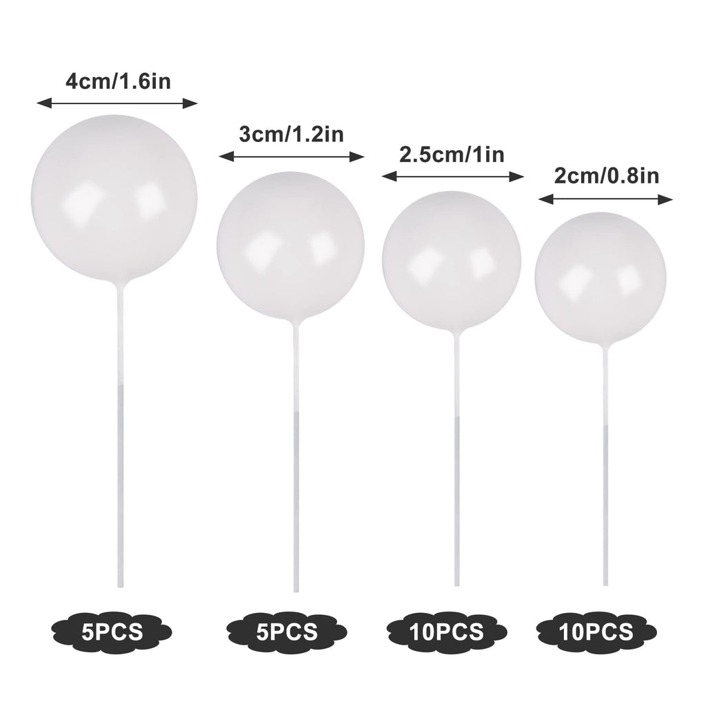 Goensjt 30 Pcs White Ball Cake Topper Set – DIY Cake Inserts for Birthday, Baby Shower, Wedding