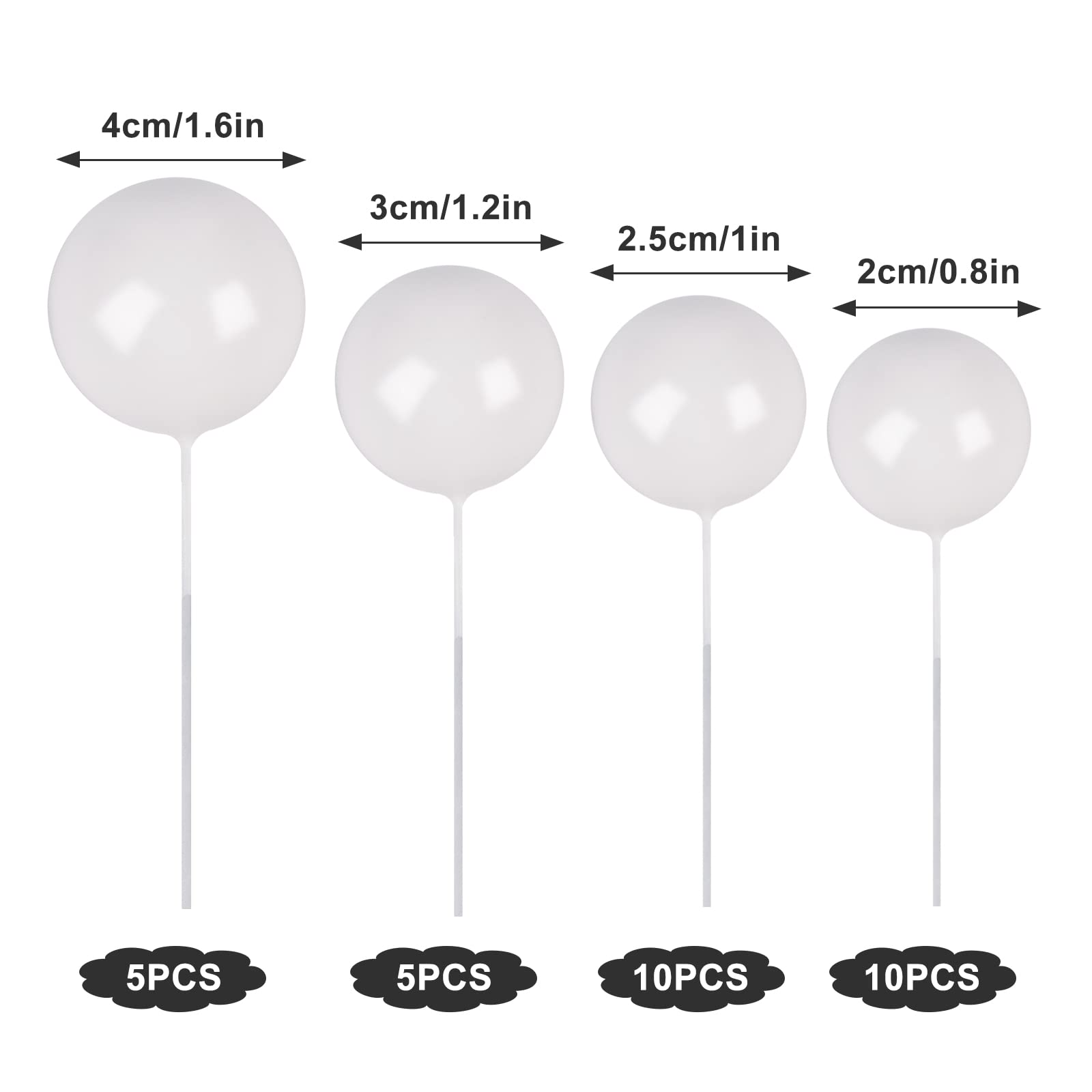 Goensjt 30 Pcs White Ball Cake Topper Set – DIY Cake Inserts for Birthday, Baby Shower, Wedding