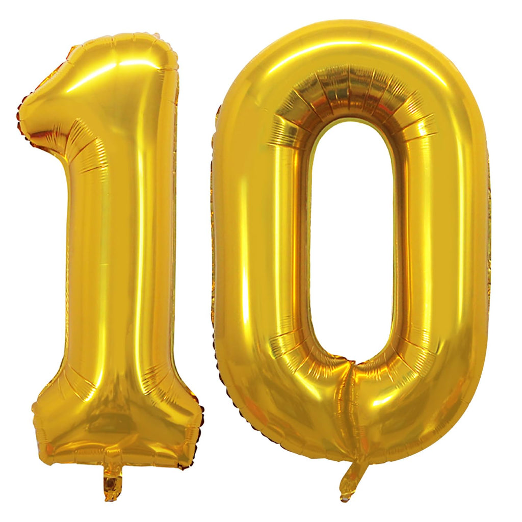 GOER 42in Gold Number 10 Balloons for 10th Birthday & Anniversary Decor