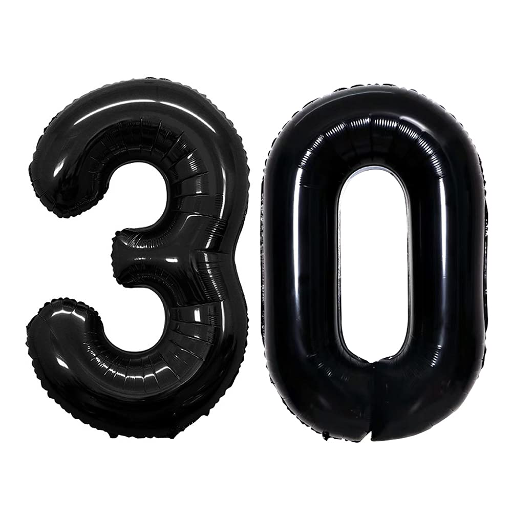 GOER 42-Inch Black Number 30 Foil Balloons | Jumbo Helium Decor for 30th Birthday