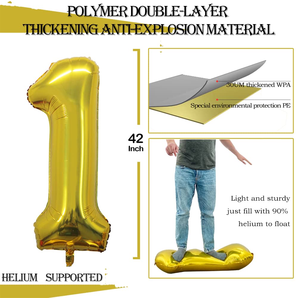 GOER 42in Gold Number 10 Balloons for 10th Birthday & Anniversary Decor
