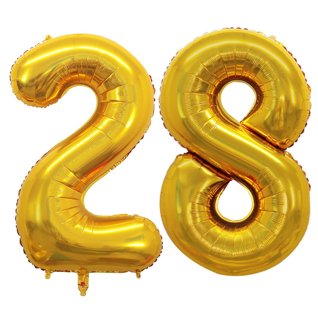 GOER Number 28 Balloons – 42-Inch Jumbo Gold Foil Balloons for 28th or 82nd Birthday Parties