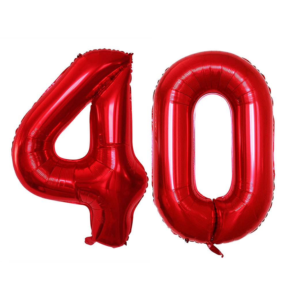 GOER Number 40 Red Foil Balloons – 42in Jumbo Birthday & Anniversary Decor