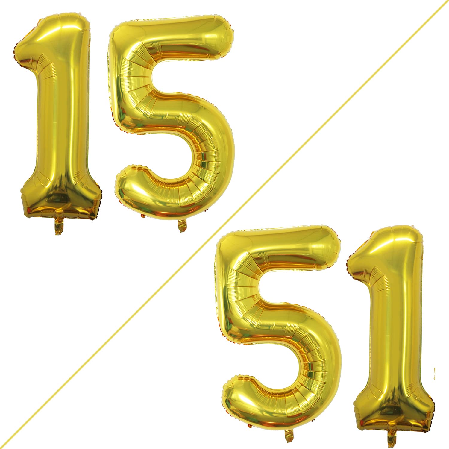 GOER 42-Inch Jumbo Foil Number 15/51 Balloons for 15th & 51st Birthday Parties