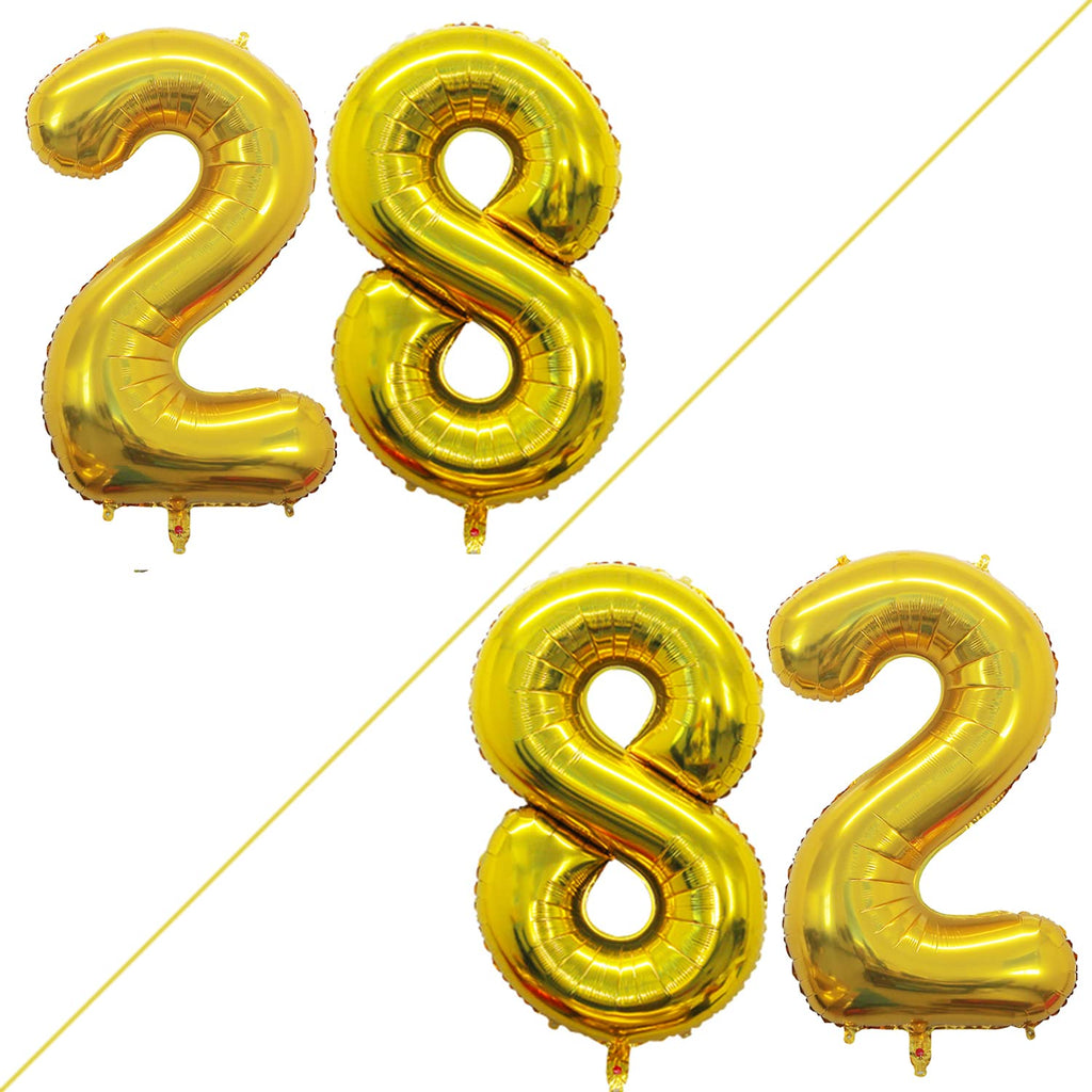 GOER Number 28 Balloons – 42-Inch Jumbo Gold Foil Balloons for 28th or 82nd Birthday Parties