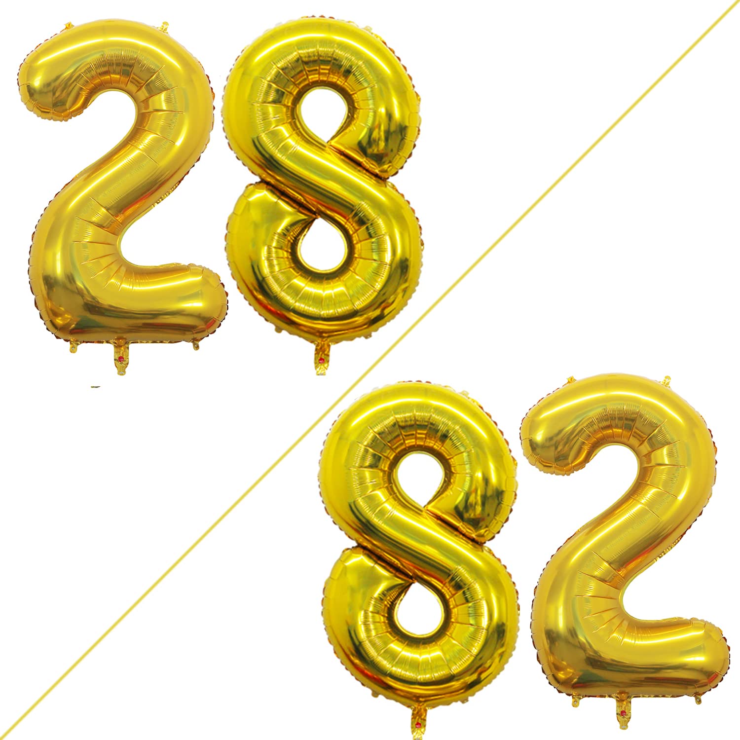 GOER Number 28 Balloons – 42-Inch Jumbo Gold Foil Balloons for 28th or 82nd Birthday Parties