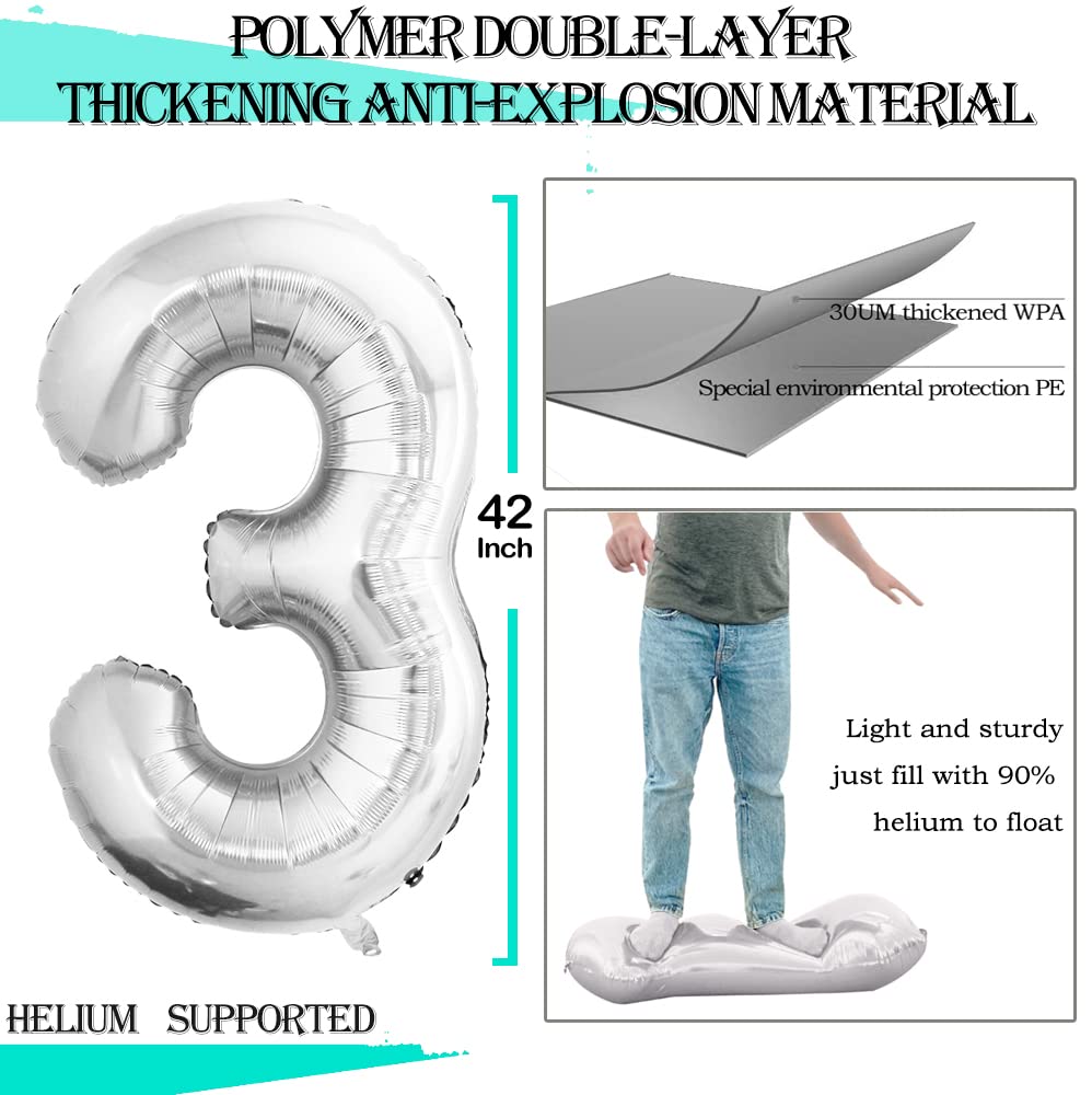 GOER 42in Silver Number 30 Foil Balloons for 30th Birthday & Anniversary Decor
