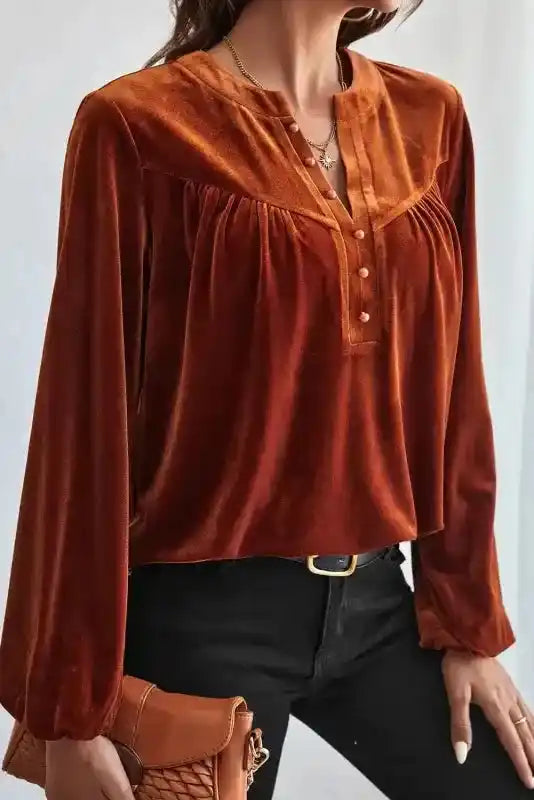 Gold Beaded Velvet Long Sleeve Blouse Women UK | Party