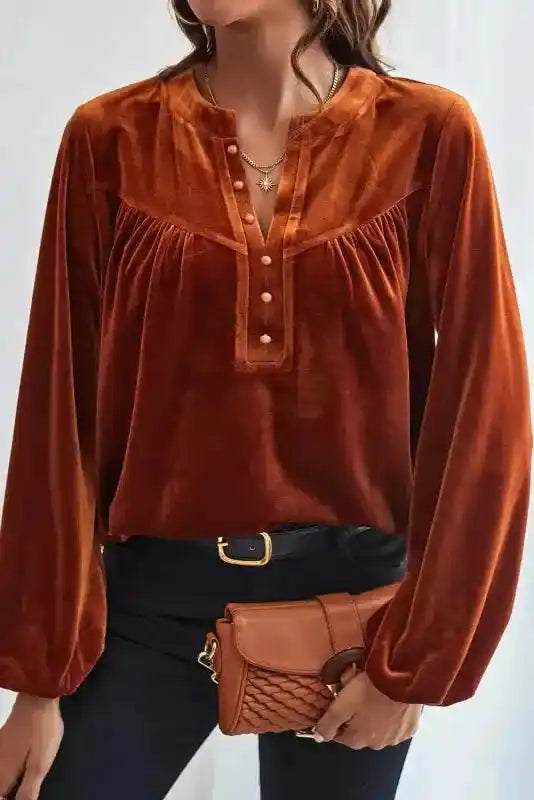 Gold Beaded Velvet Long Sleeve Blouse Women UK | Party
