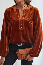 Gold Beaded Velvet Long Sleeve Blouse Women UK | Party