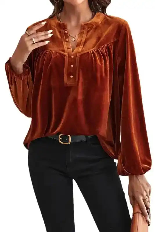 Gold Beaded Velvet Long Sleeve Blouse Women UK | Party