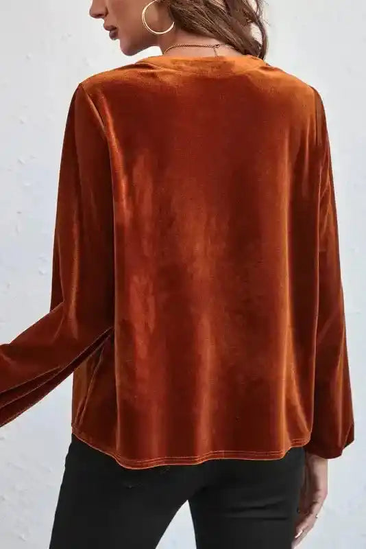Gold Beaded Velvet Long Sleeve Blouse Women UK | Party