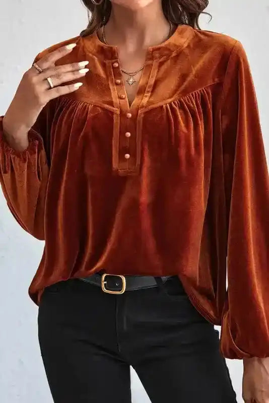 Gold Beaded Velvet Long Sleeve Blouse Women UK | Party