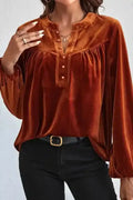 Gold Beaded Velvet Long Sleeve Blouse Women UK | Party