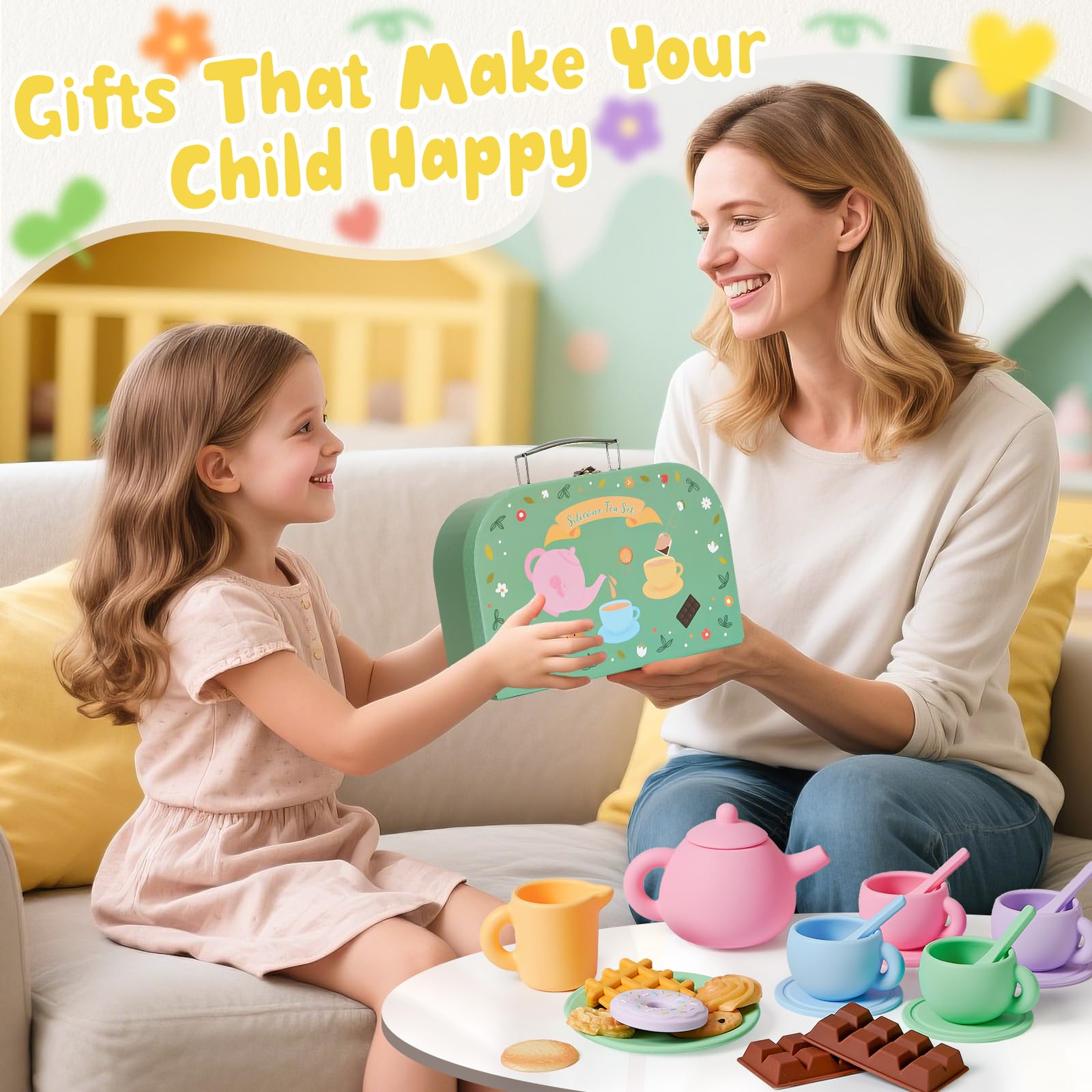 Golray Silicone Tea Set for Toddlers (Ages 3-5) – 22-Piece Washable Party Set with Storage Box