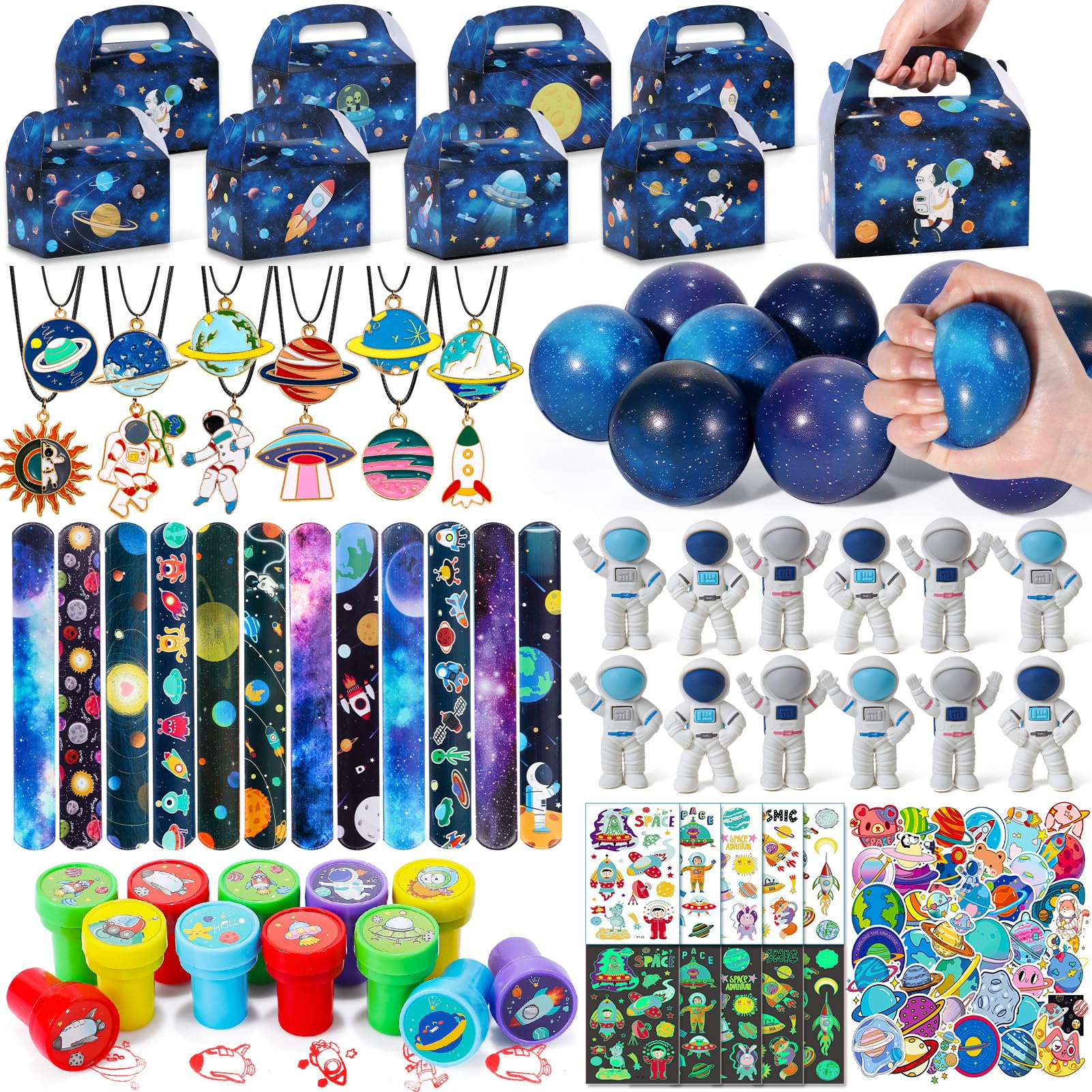 Golray 134pcs Space Party Favors Kit – Glow Tattoos, Erasers, Necklaces & Wristbands