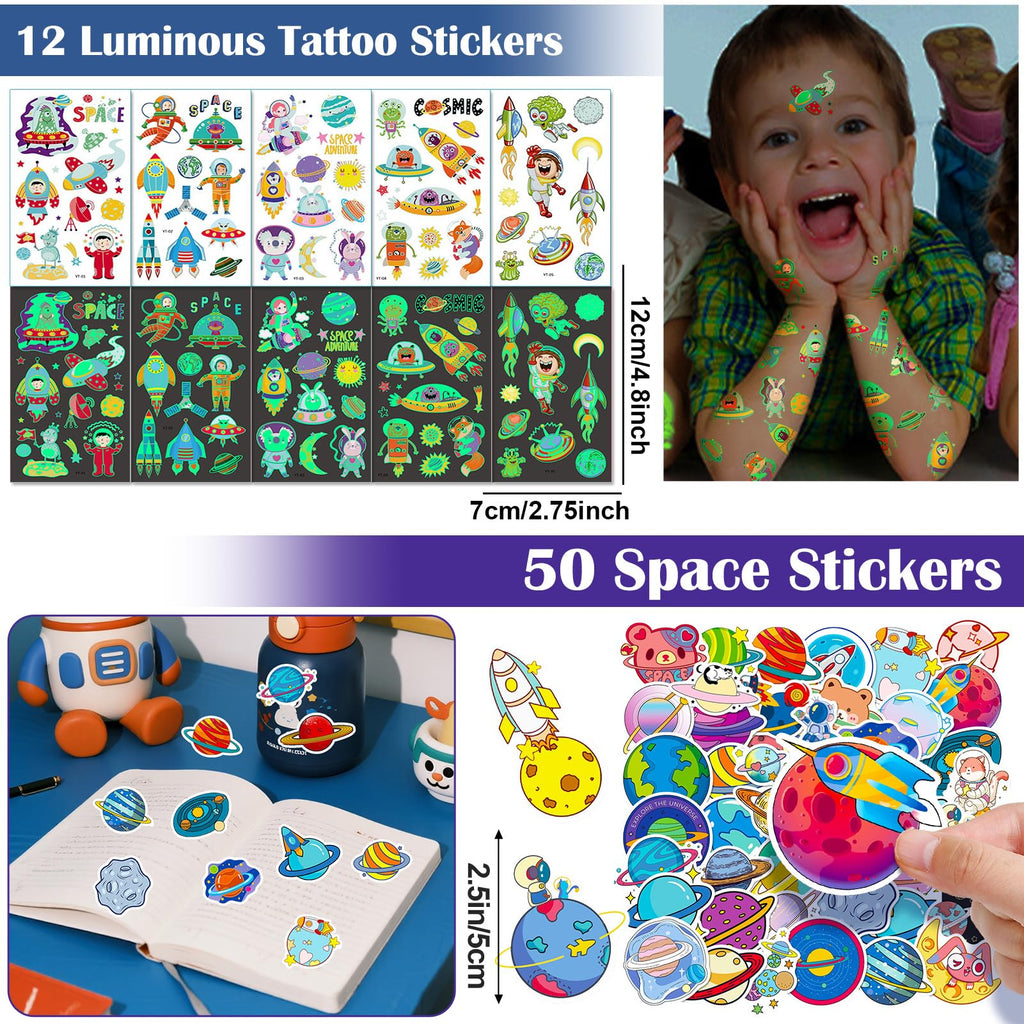 Golray 134pcs Space Party Favors Kit – Glow Tattoos, Erasers, Necklaces & Wristbands