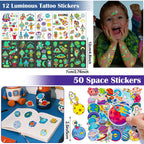 Golray 134pcs Space Party Favors Kit – Glow Tattoos, Erasers, Necklaces & Wristbands