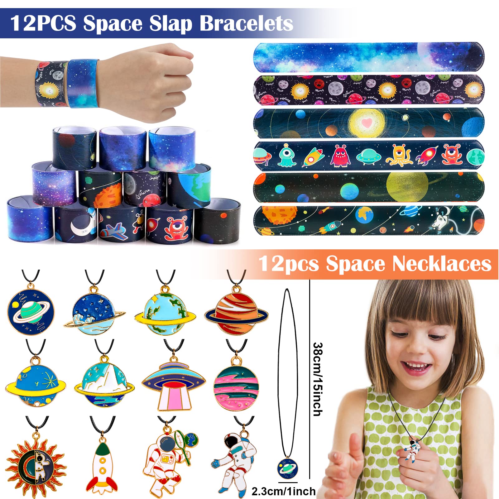 Golray 134pcs Space Party Favors Kit – Glow Tattoos, Erasers, Necklaces & Wristbands