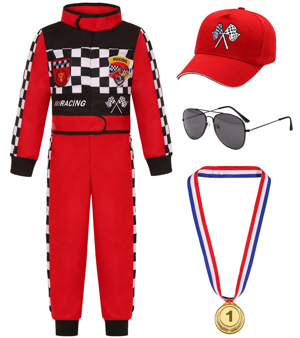 Gomukot Direct Kids Race Car Driver Costume Set (3-4 Years) – Jumpsuit, Hat & Medal