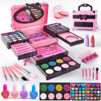 GORISPI 66-Piece Kids Makeup Set with Mirror – Non-Toxic, Washable Real Cosmetic for Girls (Ages 3–12, Pink & Black)