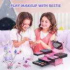 GORISPI 66-Piece Kids Makeup Set with Mirror – Non-Toxic, Washable Real Cosmetic for Girls (Ages 3–12, Pink & Black)