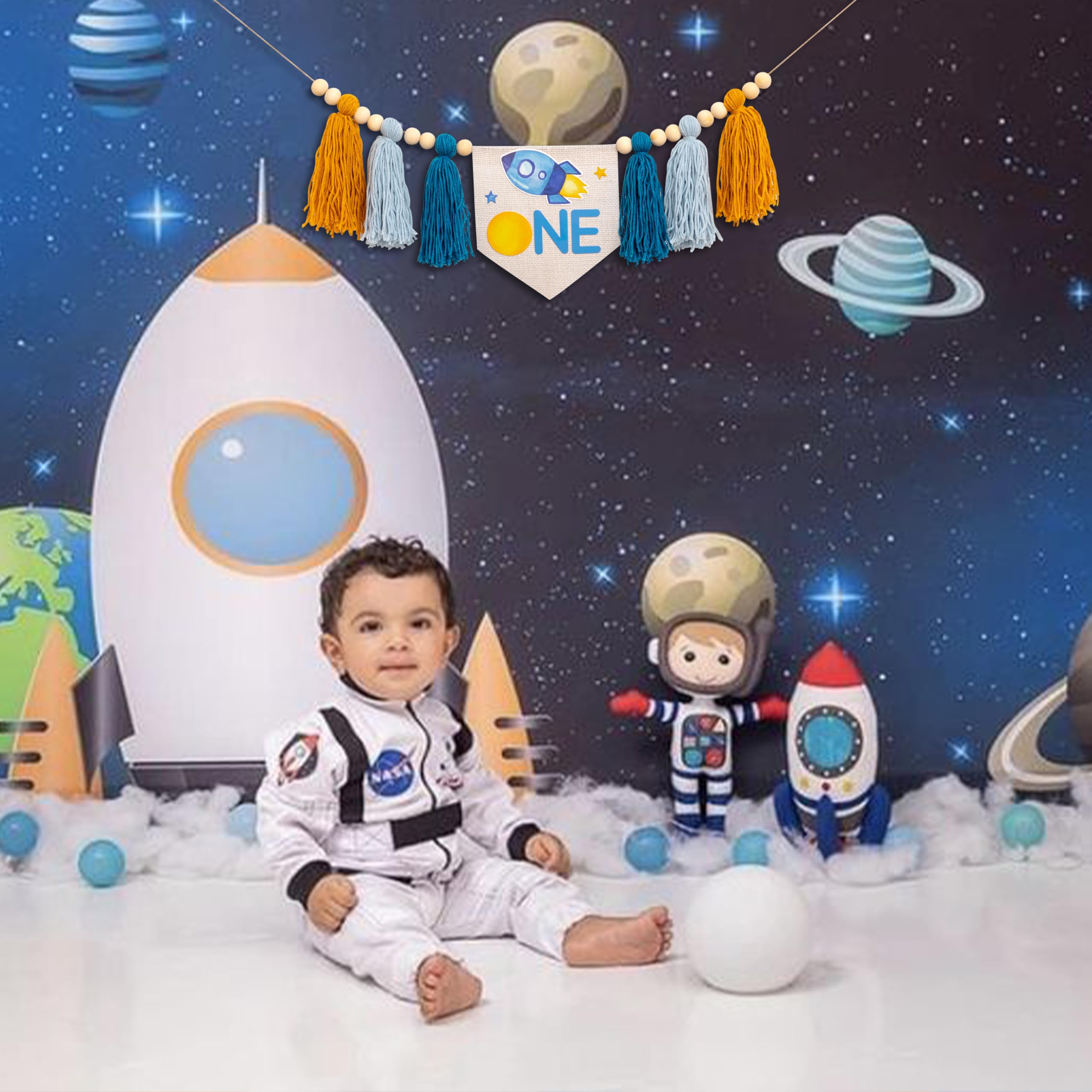 Gostman Outer Space One High Chair Banner – First Trip Around the Sun Birthday Decor