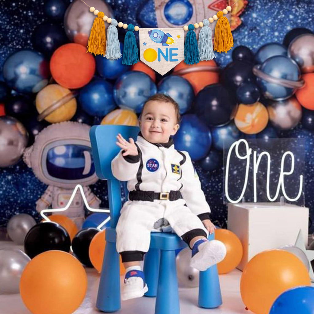Gostman Outer Space One High Chair Banner – First Trip Around the Sun Birthday Decor