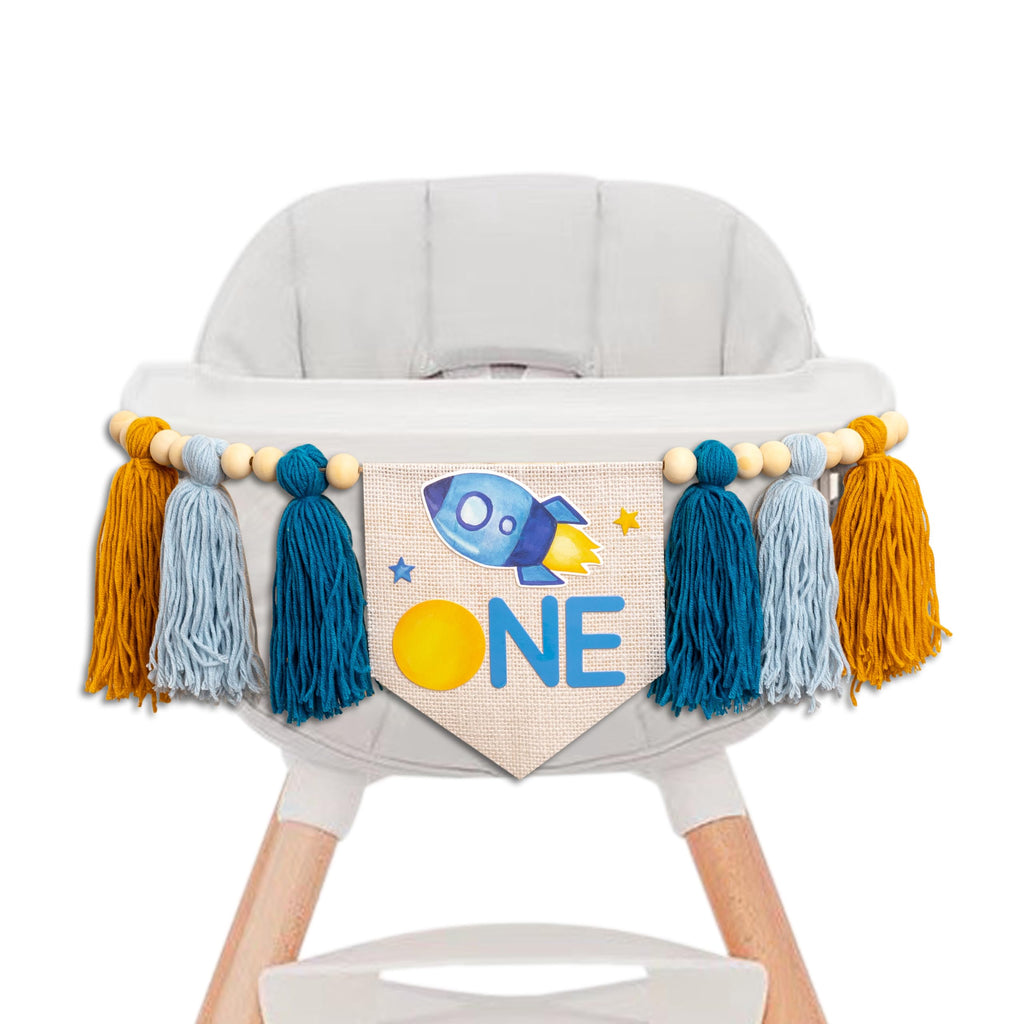 Gostman Outer Space One High Chair Banner – First Trip Around the Sun Birthday Decor