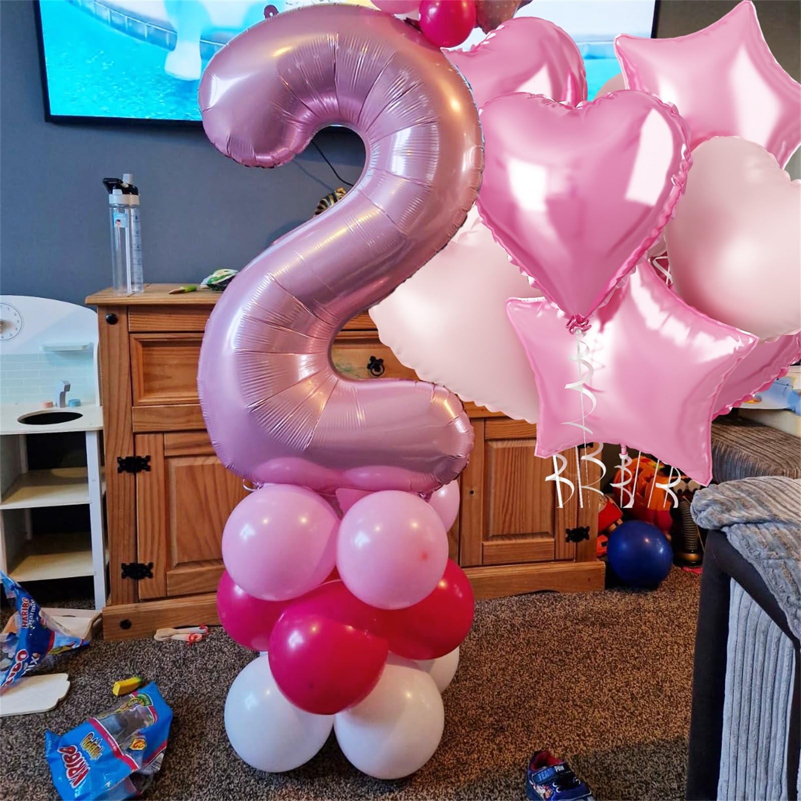 Govpy 40-Inch Pastel Pink Number 1 Balloon Set – Large Foil Balloons with Heart & Star Accents for Girls’ Birthday